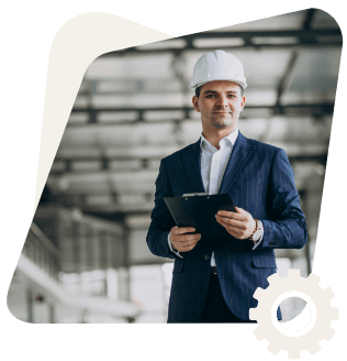 Man in white hard hat holding clipboard