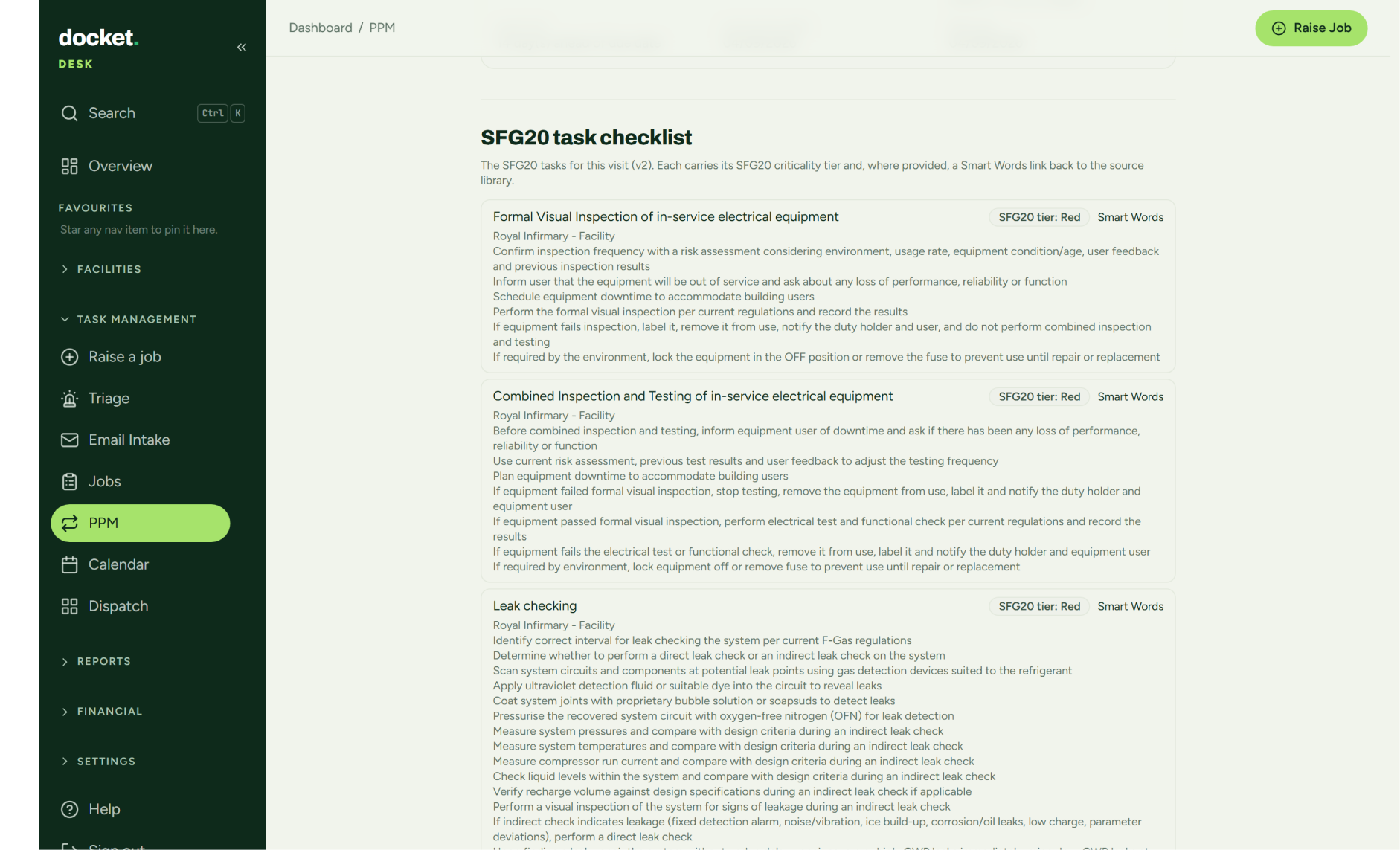 docket desktop sfg20 task checklist