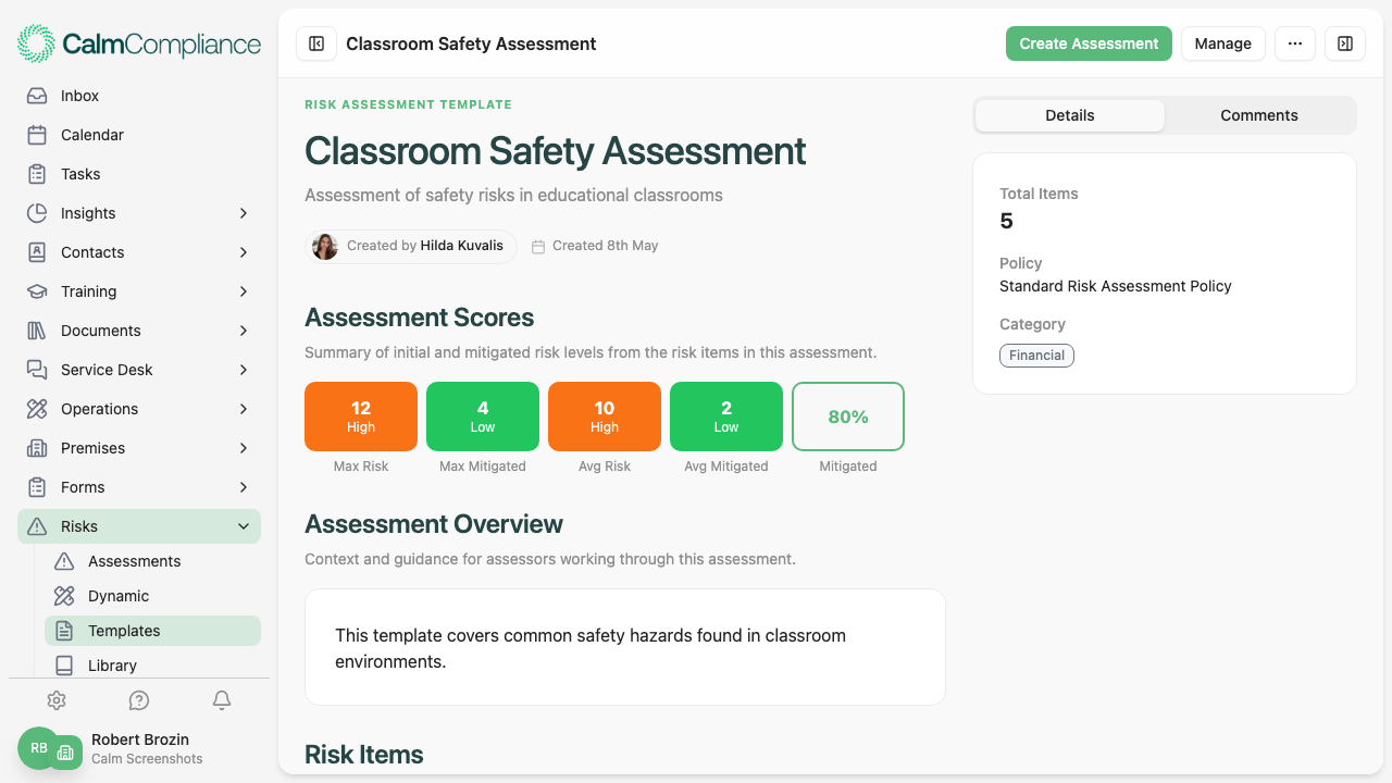 Risk Assessment Templates