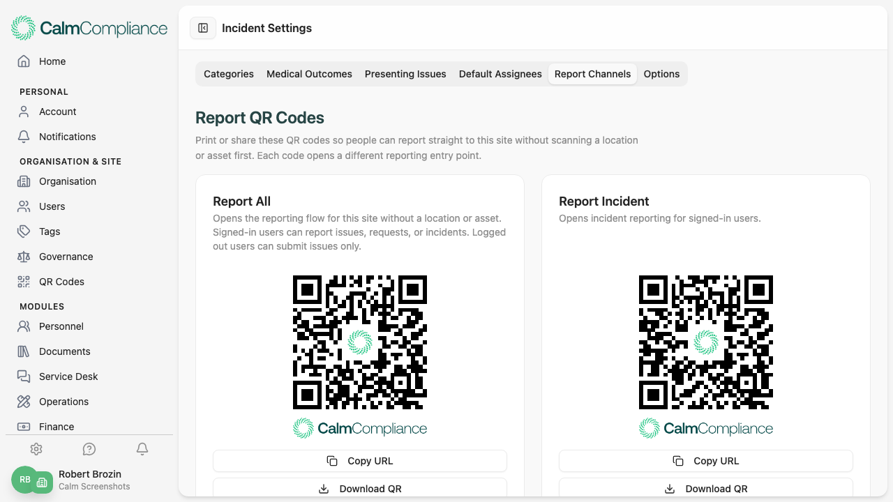 Report QR Codes