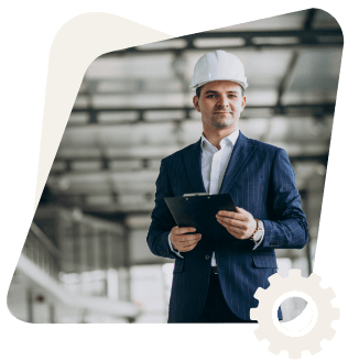 Man in white hard hat holding clipboard