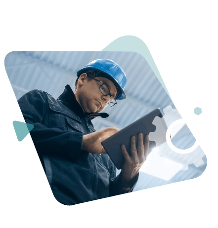 Man With Blue Hard Hat Using Tablet