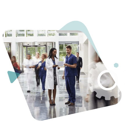 doctors discussing something in hall