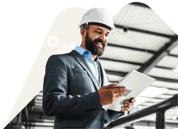 Man With White Hard Hat Holding Tablet Man With White Hard Hat Holding Tablet