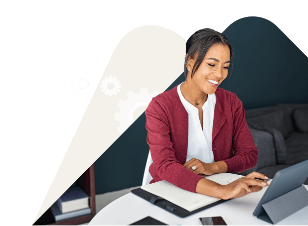 Woman smiling using laptop Woman smiling using laptop