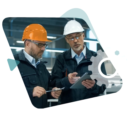 Two Men With Orange And White Hard Hat Using Tablet Two Men With Orange And White Hard Hat Using Tablet
